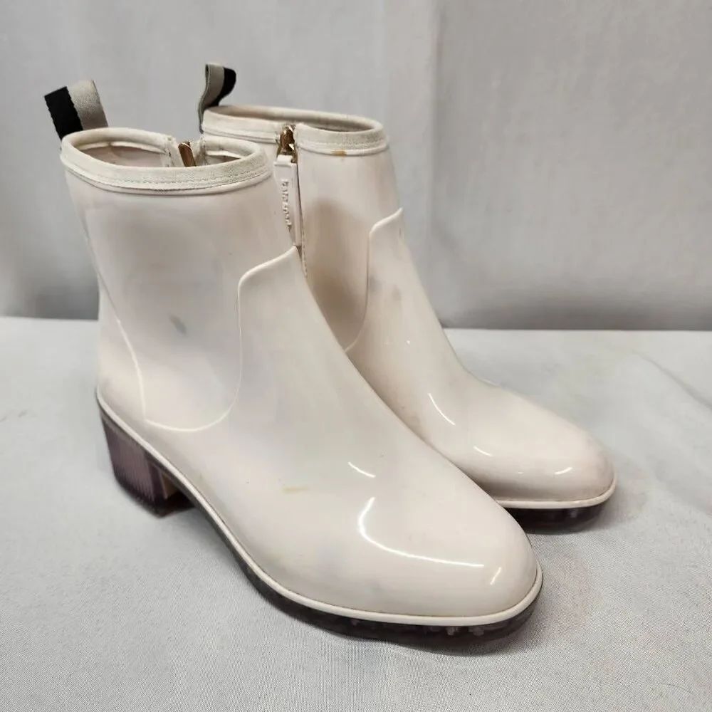 Kate Spade Puddle Rain Booties Women’s 9 White Rubber Round Toe